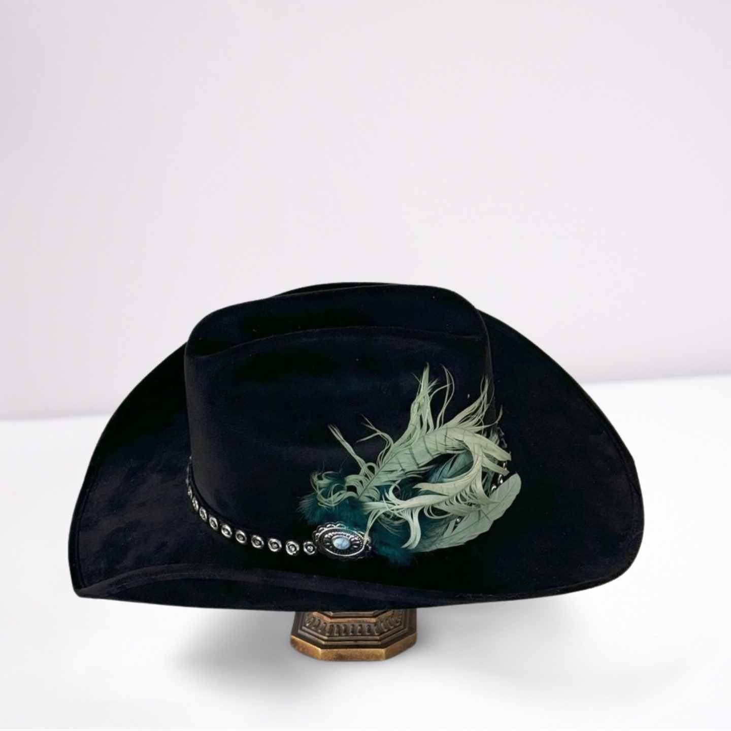 Turquoise Feathered Studded Band Cowboy Hat